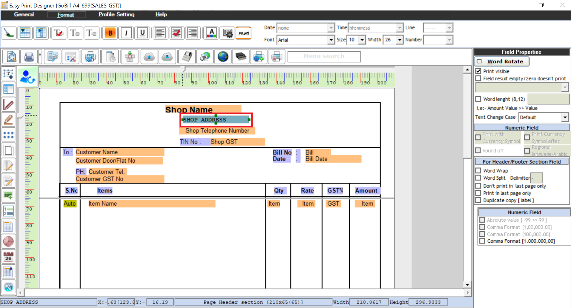 In a print design environment, merged Function Fields will look like the image below