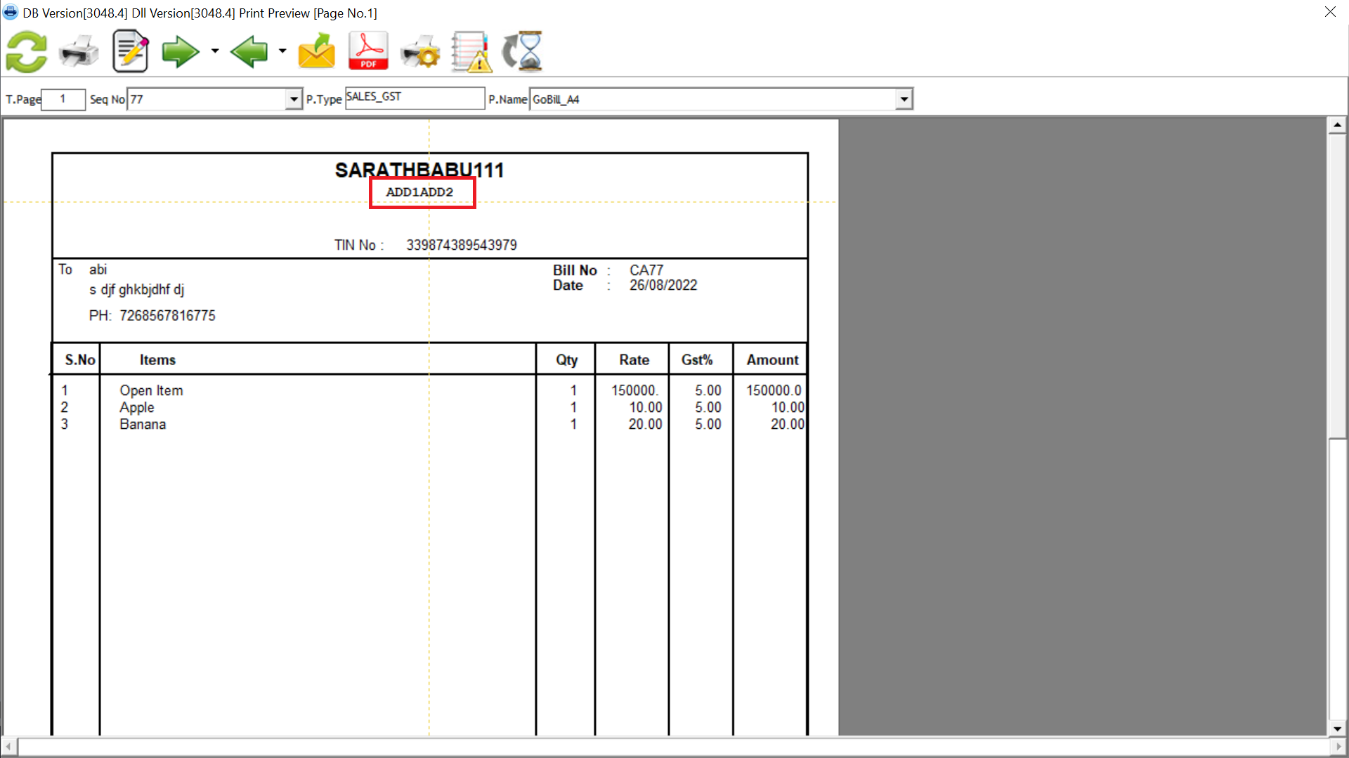 The merged Function Fields will appear in the invoice as shown below